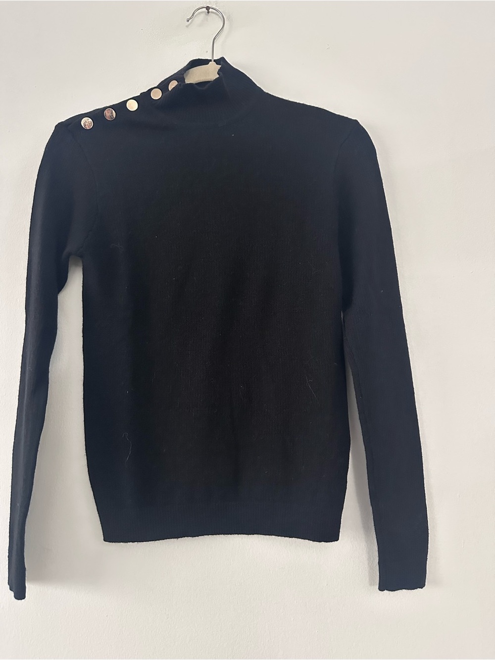 ba&sh Womens Size 2/M Black Mock Neck Sweater Gold Button Shoulder Knit Top